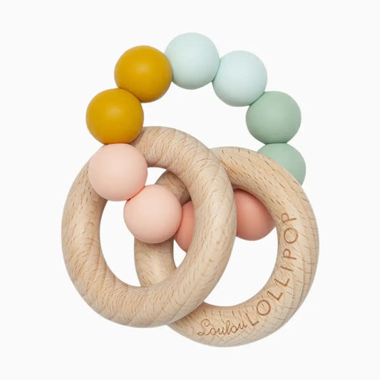 Bubble Silicone & Wood Teething Rattle