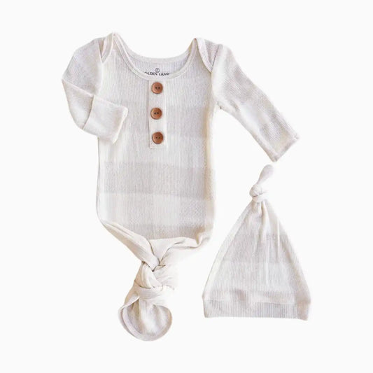 Bamboo Waffle Newborn Baby Knot Gown & Hat Set