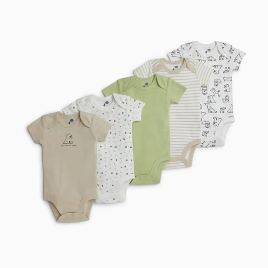 Organic Cotton Short-Sleeve Printed Bodysuit (5 Pack)