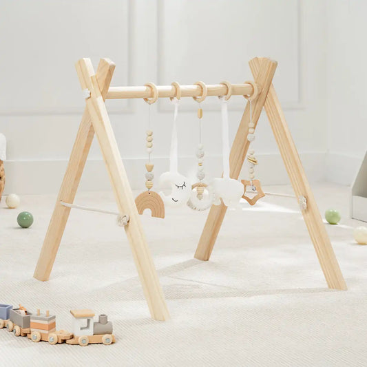 Wooden Baby Play Gym with 5 Sensory Hanging Toys