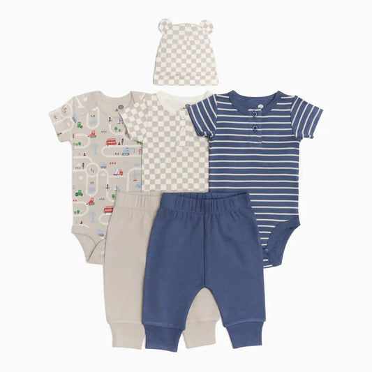 Organic Cotton Bodysuit, Pant & Hat Set (6 Piece)