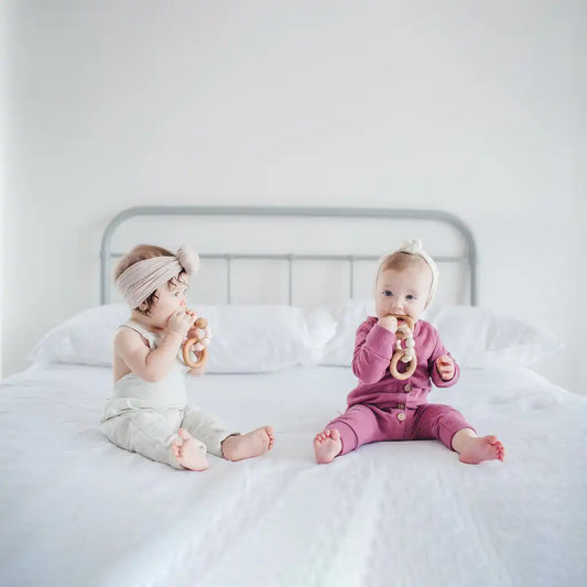 Bubble Silicone & Wood Teething Rattle