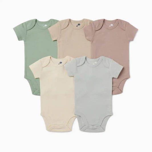 Short Sleeve Solid Organic Cotton Bodysuits (5 Pack)