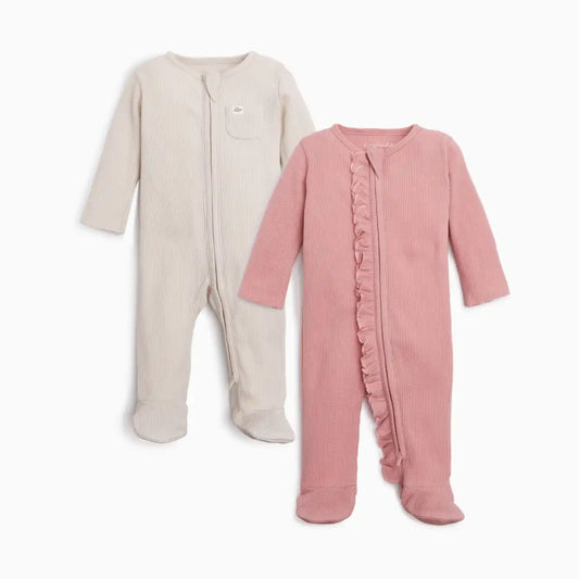 Organic Waffle Ruffle Zipper Footie (2 Pack)