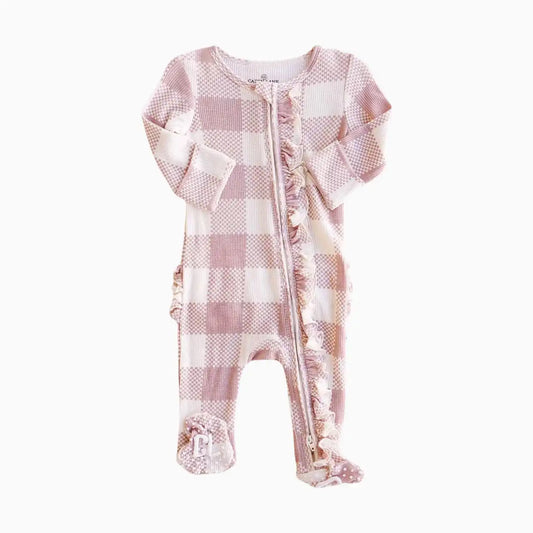 Bamboo Waffle Ruffle Zipper Footie