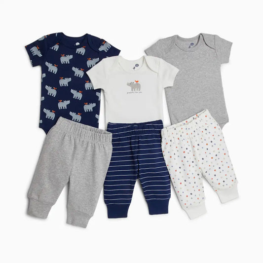Organic Cotton Short Sleeve Bodysuit & Pant 6-Piece Gift Set